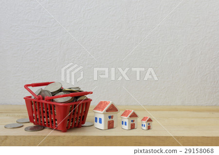 coins in a basket red and House model  29158068