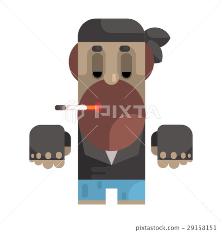 Biker In Bandana And Leather Vest Smoking 29158151