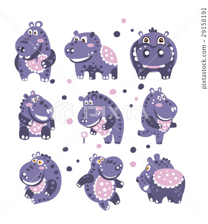 Stylized Hippo With Polka-Dotted Pattern Set Of Stylized Hippo With Polka-Dotted Pattern Set Of 29158191