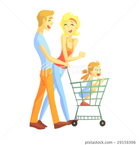 Young Parents With Little Girl Shopping, Happy Young Parents With Little Girl Shopping, Happy 29158306