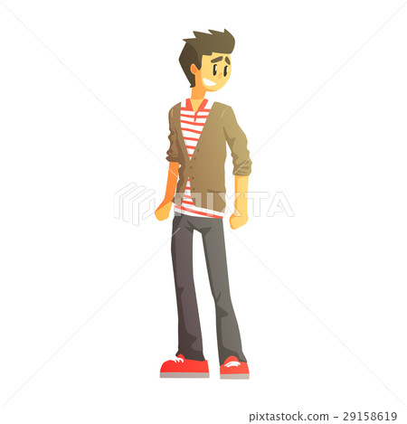 Guy In Polo T-Shirt, Cardingan And Trainers, Young Guy In Polo T-Shirt, Cardingan And Trainers, Young 29158619