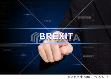 business hand pushing brexit or british exit business hand pushing brexit or british exit 29159293