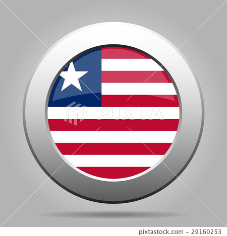 Flag of Liberia. Shiny metal gray round button. 29160253
