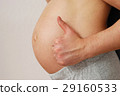 Happy husband showing OK sign on pregnant wife belly 29160533