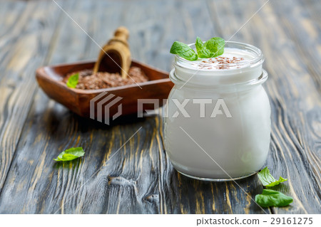 Yoghurt and seeds of brown flax to cleanse body. Yoghurt and seeds of brown flax to cleanse body. 29161275