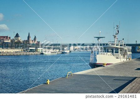 Retro stylized picture of Szczecin city waterfront Retro stylized picture of Szczecin city waterfront 29161481