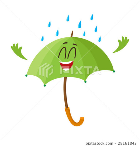 Funny green umbrella character with smiling human 29161842