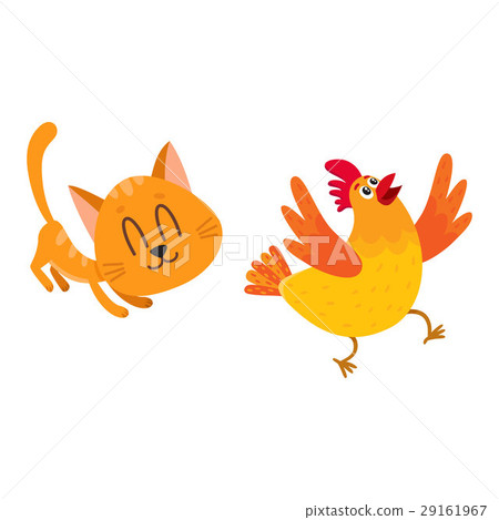 Funny red cat, kitten character chasing, playing 29161967