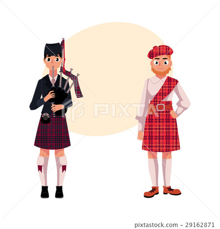 Two Scottish men in national clothes, tartan beret Two Scottish men in national clothes, tartan beret 29162871
