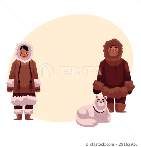 Eskimo, Inuit couple in warm winter clothes with Eskimo, Inuit couple in warm winter clothes with 29162916