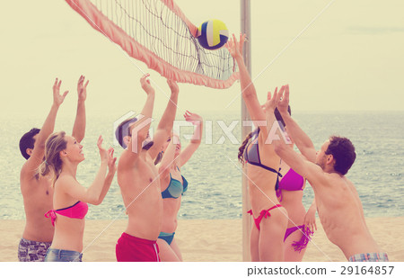 Active adults playing beachvolley 29164857