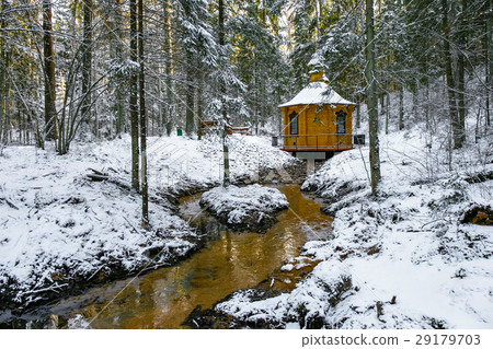 Winter landscape with small river 29179703
