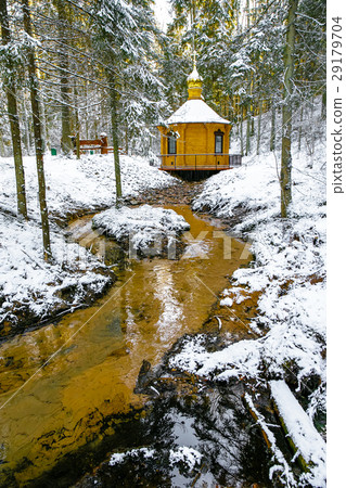 Winter landscape with small river 29179704