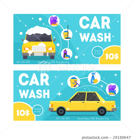 Car Wash Service Banner Card Set. Vector Car Wash Service Banner Card Set. Vector 29180647