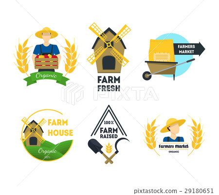 Cartoon Farm Labels Set. Vector 29180651