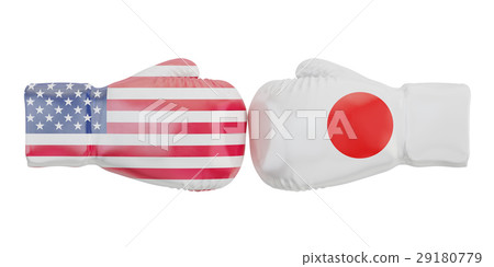 Boxing gloves with USA and Japan flags 29180779
