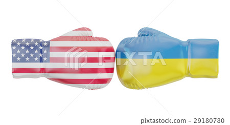 Boxing gloves with USA and Ukraine flags Boxing gloves with USA and Ukraine flags 29180780