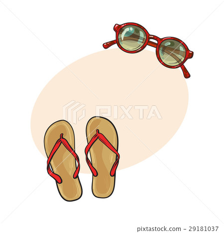 Flip flops and round sunglasses, summer objects Flip flops and round sunglasses, summer objects 29181037