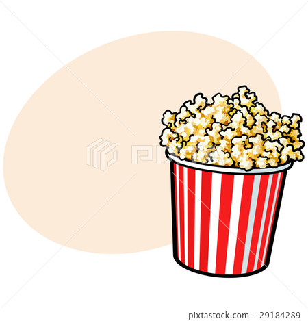 Cinema popcorn in a big red and white striped 29184289