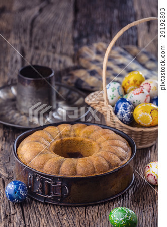 Marble cake cup of coffee powder sugar and easter. Marble cake cup of coffee powder sugar and easter. 29192893