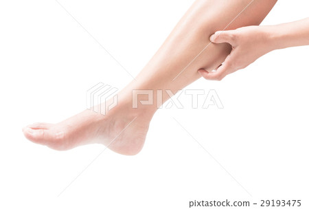 Woman hand holding calf with pain, health care 29193475