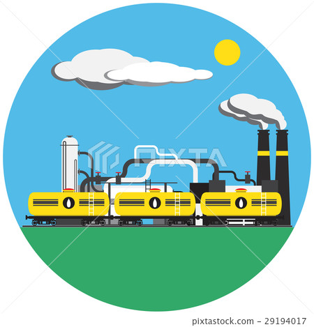 Colorful factory with train picture in round Colorful factory with train picture in round 29194017