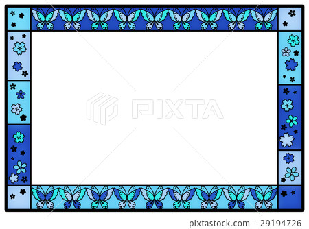 藍色和淺藍色蝴蝶彩繪玻璃框 29194726