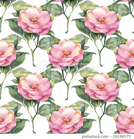 Seamless pattern with pink watercolor flowers - Stock Illustration ...
