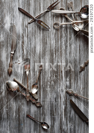 Rustic vintage set of cutlery knife, spoon, fork Rustic vintage set of cutlery knife, spoon, fork 29197320