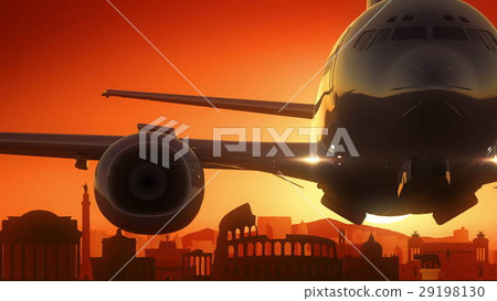 Rome Italy Airplane Take Off Skyline Golden 29198130