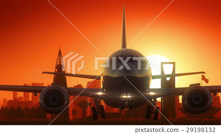 Riyadh Airplane Take Off Skyline Golden Background Riyadh Airplane Take Off Skyline Golden Background 29198132