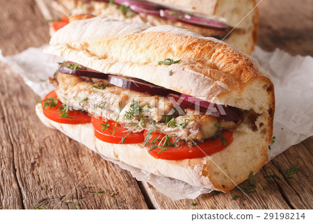 Turkish sandwich balik ekmek close-up. horizontal Turkish sandwich balik ekmek close-up. horizontal 29198214