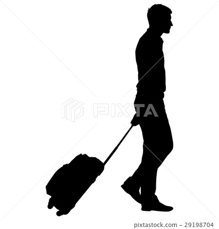 Black silhouettes travelers with suitcases 29198704