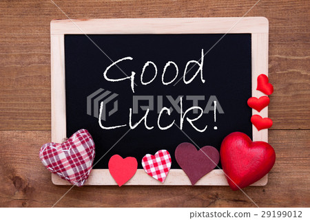 Blackboard With Textile Hearts, Text Good Luck 29199012