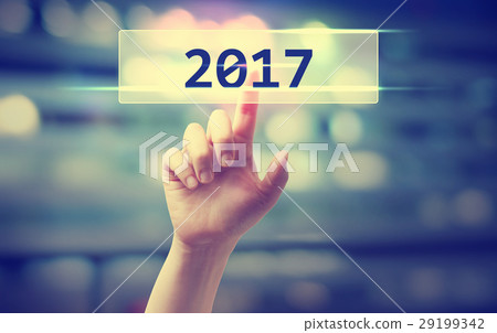 2017 concept with hand pressing a button 2017 concept with hand pressing a button 29199342