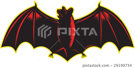 Bat Spread Wing Woodcut 29199734
