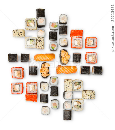 Set of sushi, maki and rolls isolated on white Set of sushi, maki and rolls isolated on white 29213481