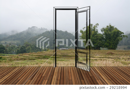 Landscape behind the opening door Landscape behind the opening door 29218994