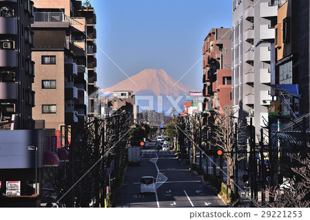 Morning view of Mt. Fuji winter from Higashi Kurume Station square Morning view of Mt. Fuji winter from Higashi Kurume Station square 29221253