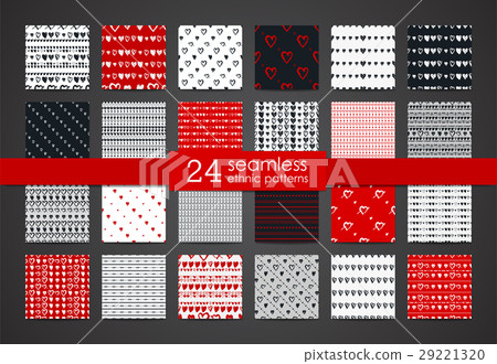 Doodle seamless pattern set with hearts Doodle seamless pattern set with hearts 29221320