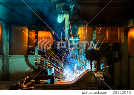 Team robot welding automotive part in factory Team robot welding automotive part in factory 29222079