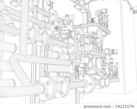 Industrial equipment. Wire-frame render Industrial equipment. Wire-frame render 29222579
