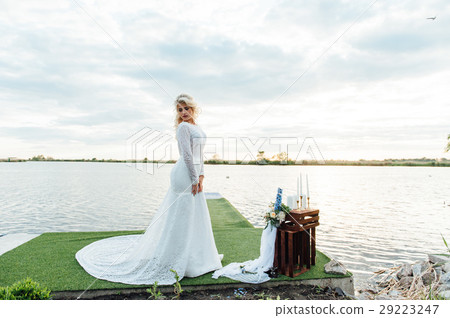 Beautiful young bride in luxury wedding dress 29223247