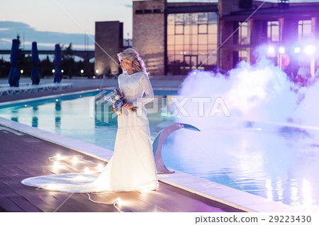 young bride in luxury wedding dress. evening 29223430