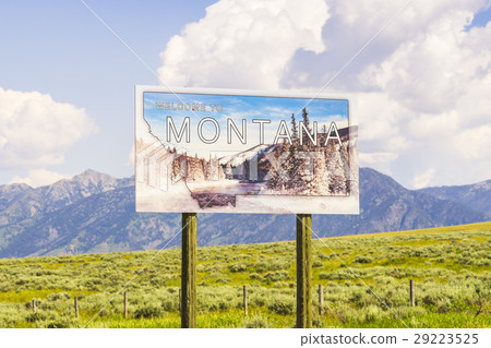 Montana sign near by the road. 29223525