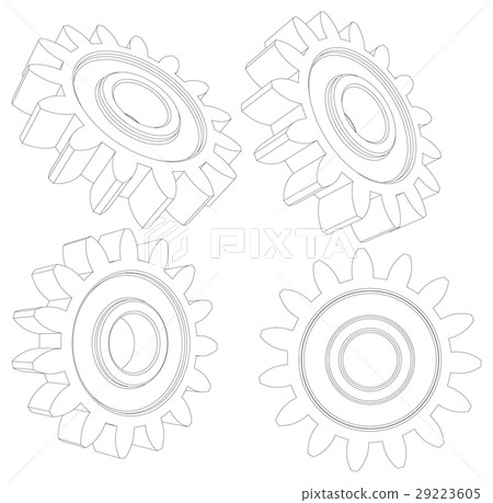 Collection of wire-frame gears. Vector 29223605