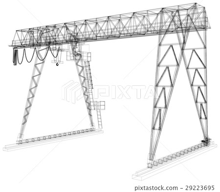 Gantry crane. Wire-frame. Vector rendering of 3d Gantry crane. Wire-frame. Vector rendering of 3d 29223695