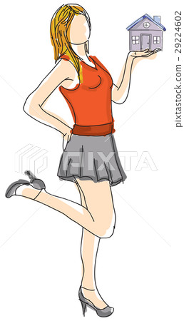Drawn young girl holding house Drawn young girl holding house 29224602