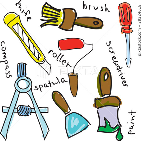 Drawn colored working tools with roller 29224618