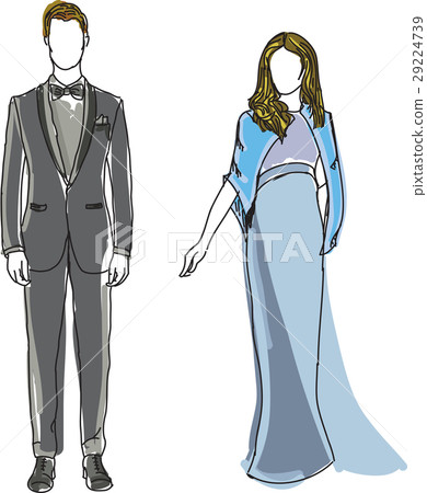 Drawn man in suit and woman wearing blue dress Drawn man in suit and woman wearing blue dress 29224739